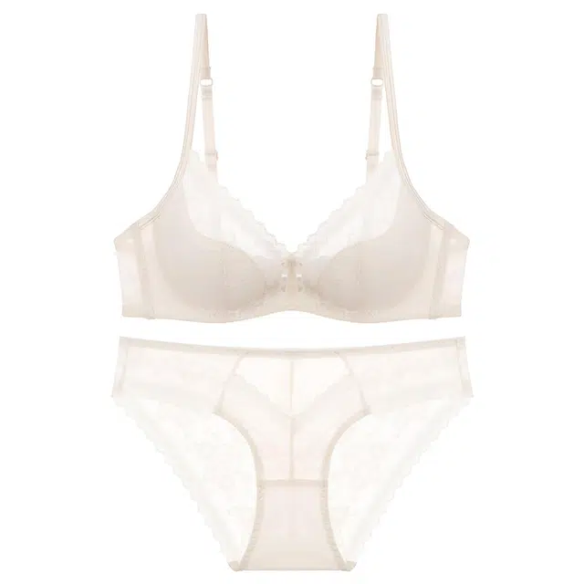 潞优野 纯欲薄杯蕾丝大胸显小防下垂性感内衣裤套装 女款