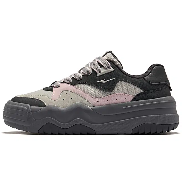 鸿星尔克 悠然 经典百搭 耐磨减震 低帮 板鞋 女款 浅灰黑土地