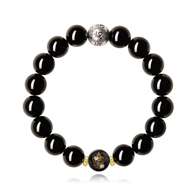 谧月珠宝 水逆退散 平安顺遂 十二生肖八大守护佛 新中式国潮天然 黑曜石 手串 男女同款情侣款