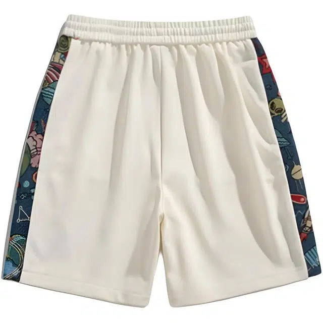 沐诚阳译 潮牌卡通拼接刺绣运动五分裤宽松百搭休闲短裤 男款