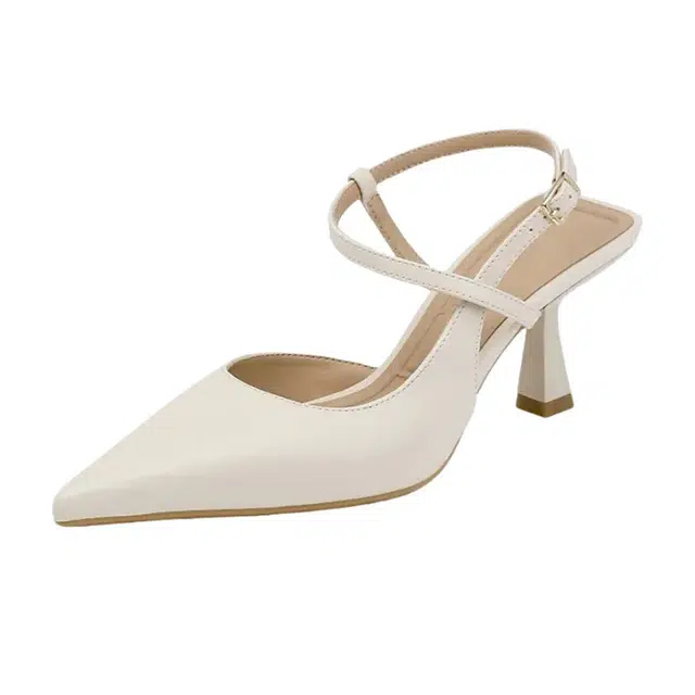 小鹿米利 包头复古百搭软皮 细跟 高跟鞋 女