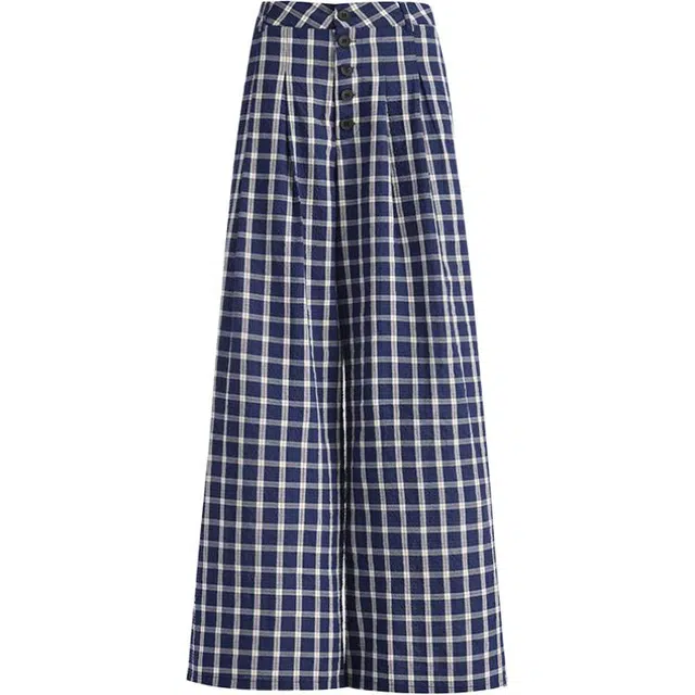 拾籍 慵懒风复古格纹宽松阔腿裤格子拖地休闲裤 女款