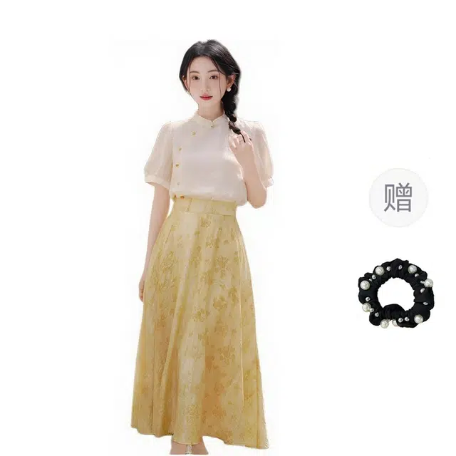 雾闪闪 新中式上衣半身裙裙装套装 女款