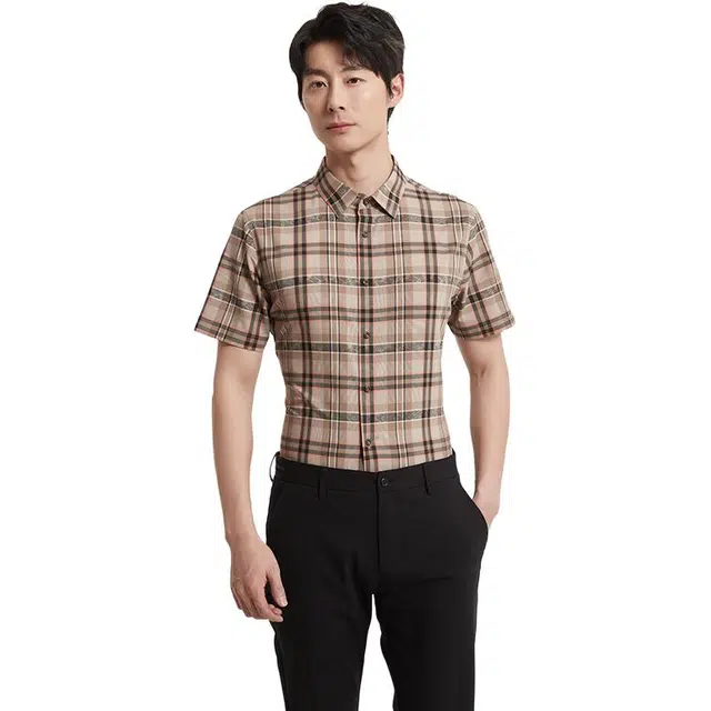 古鲨 大格子英伦商务风短袖衬衫 男款