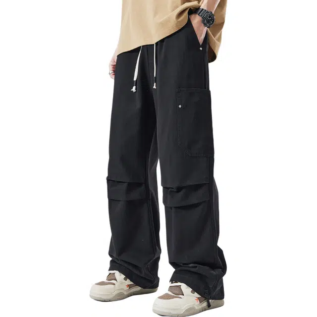 隐狼世家 机能纯棉伞兵工装裤男士夏季抽绳宽松直筒阔腿百搭运动休闲裤子休闲裤 男款