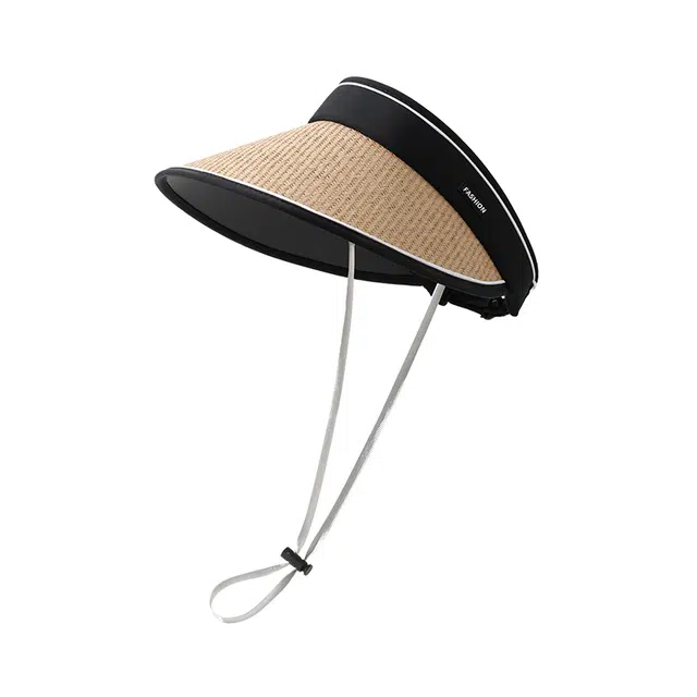南极人 遮阳帽子夏季可折叠防紫外线大檐遮脸空顶帽骑行沙滩海边草帽草编透气黑胶太阳帽轻薄款 纤维素纤维 防晒帽 女款