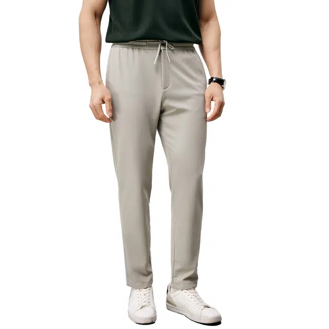 丹宁哲学 高弹力细格面料松紧腰纯色中腰长裤休闲裤 男款