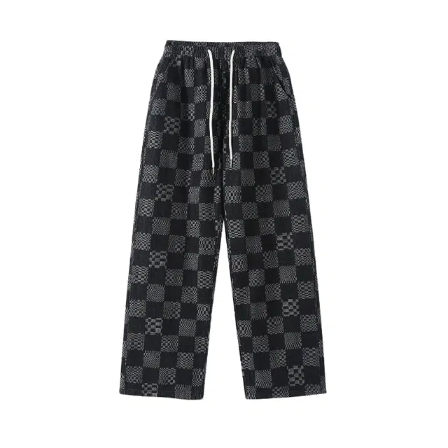 大格子与黑猫 高街复古宽松直筒时尚百搭简约潮流休闲裤 男女同款