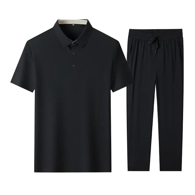 老爷车 纯色百搭短袖搭配舒适长裤休闲运动套装 男款