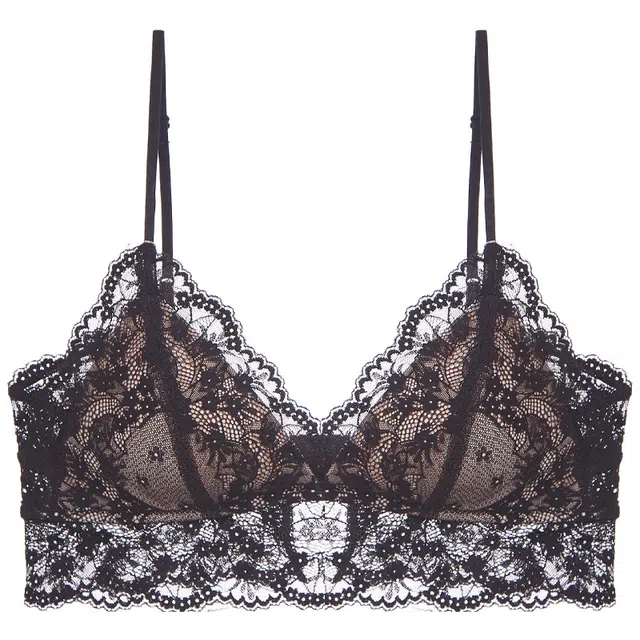潞优野 法式内衣性感薄款细肩带蕾丝美背大胸显小三角杯无钢圈文胸 女款