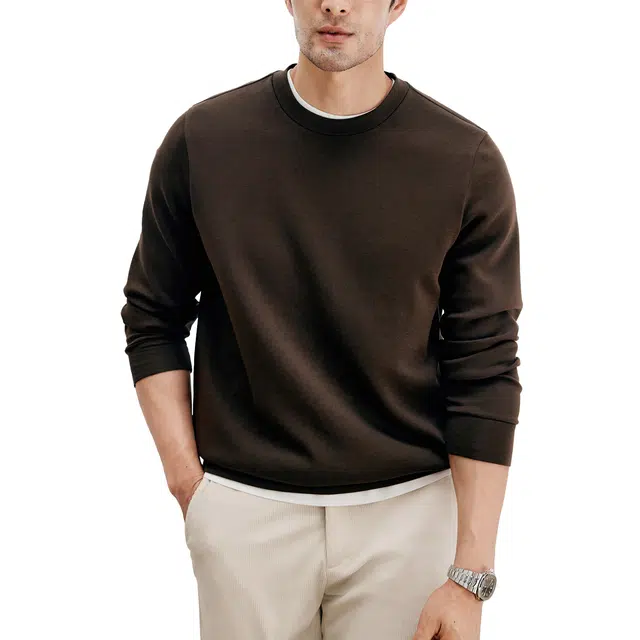 丹宁哲学 轻盈莫代尔空气层纯色常规圆领直筒型套头卫衣 男款