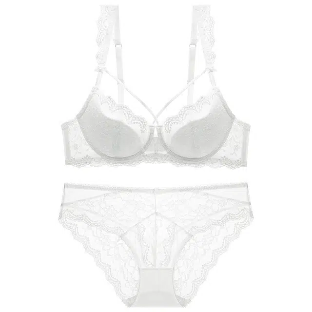 潞优野 性感蕾丝薄大胸显小防下垂舒适透气内衣裤套装 女款