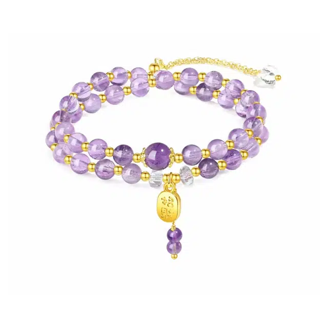 周百福 紫气东来 梦幻紫色浪漫新中式国风国潮精致大气轻奢气质高级感设计护佑好运天然 紫水晶 手串 男女同款情侣款