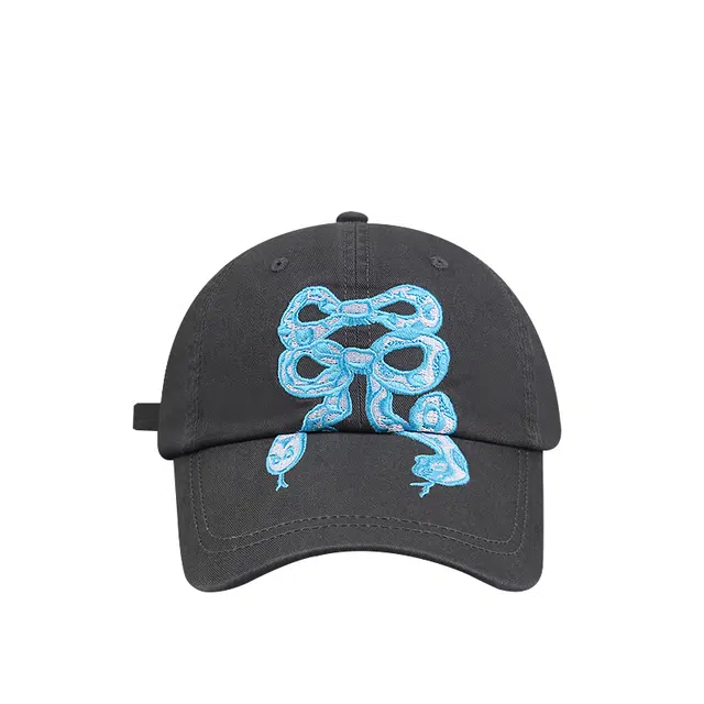 艾佳微 韩国小众蛇形蝴蝶结刺绣防晒百搭 棉 鸭舌帽 男女同款情侣款