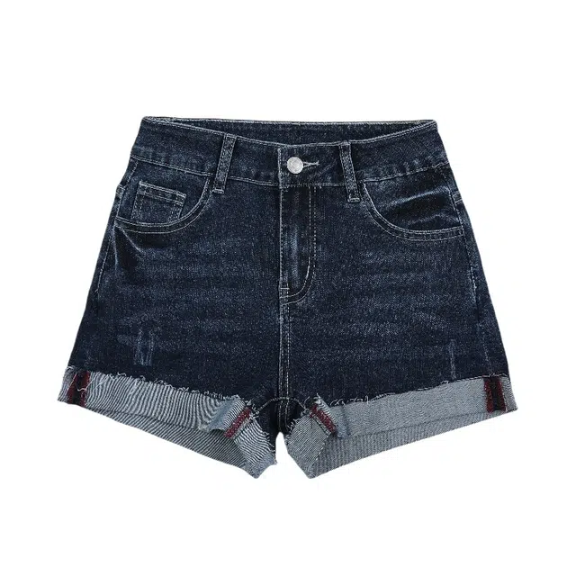 玫丝朵 美式复古低腰翻边修身牛仔短裤 女款