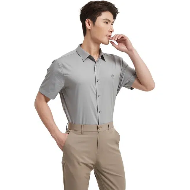 古鲨 高级感直筒商务暗纹休闲衬衣短袖衬衫 男款