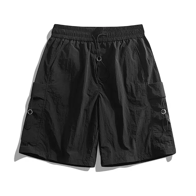 黑恐龙 美式潮流高街基础款纯色抽绳中腰宽松口袋透气山系户外直筒休闲五分工装短裤 男女同款