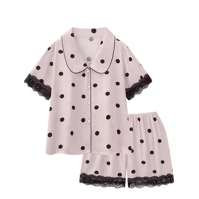 俏韵 翻领夏季款冰丝甜美舒适短袖短裤薄款家居服可外穿睡衣套装 女款