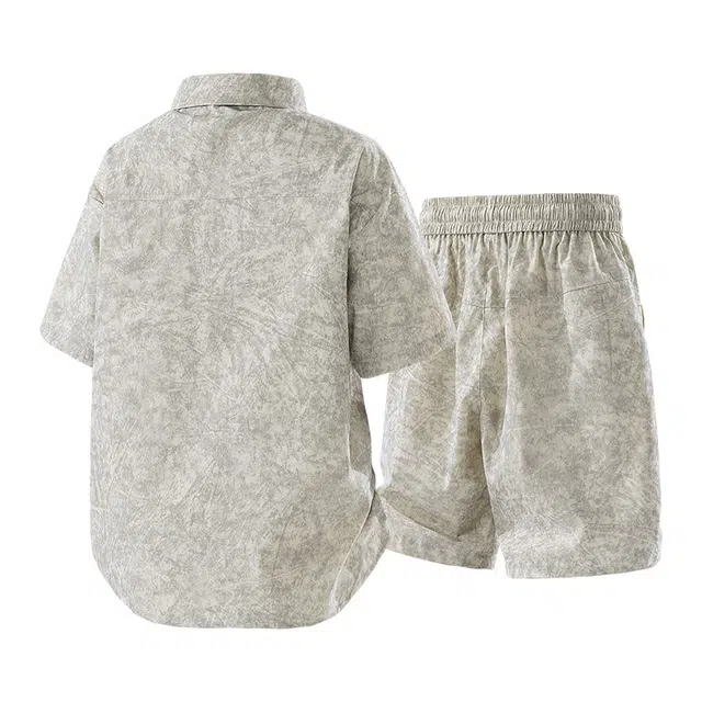 虫小绿 休闲服装两件套青少年大码扎染衬衫套装 男女同款