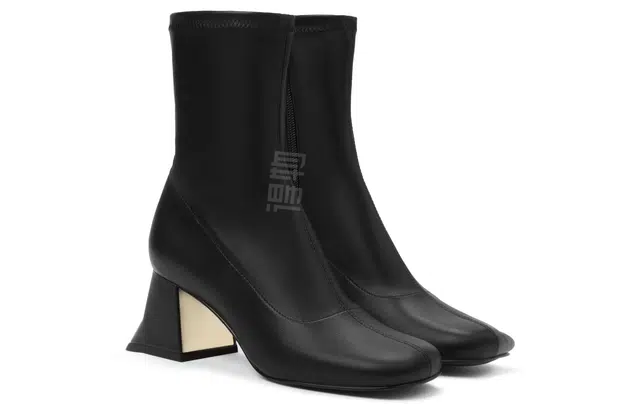 CHARLES&KEITH PU Square Toe Ankle Boots