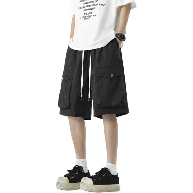 左岸 夏季轻薄美式宽松休闲直筒中裤大口袋百搭五分裤工装短裤 男款