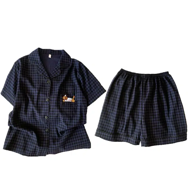 俏韵 翻领卡通腊肠狗夏季云朵棉甜美可爱短袖薄款家居服可外穿睡衣套装 女款