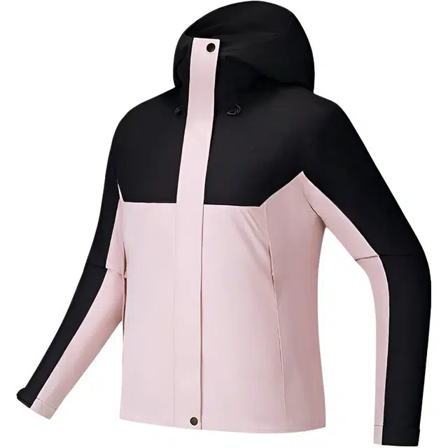 超级安踏  运动休闲简约连帽拼色百搭舒适  防水透气冲锋衣 女款