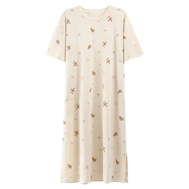 俏韵 圆领夏季可爱休闲冰丝短袖带胸垫夏款家居服可外穿睡裙 女款