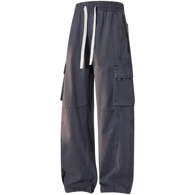 加菲猫 基础款简约字母多口袋宽松系带直筒垂感休闲裤 男女同款