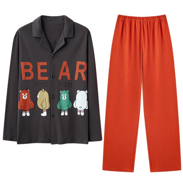 向薇 纯棉男夏季长袖男士男生卡通居服睡衣套装 男款