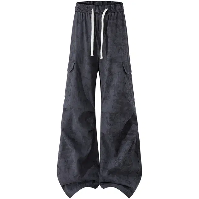 加菲猫 美式高街复古墨染宽松工装多口袋弯刀裤百搭抽绳垂感阔腿通勤休闲裤 男女同款