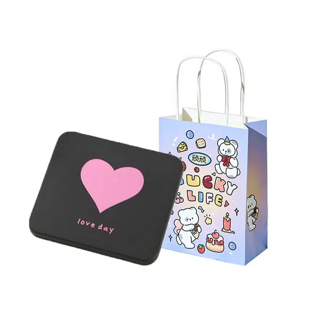 顽顽 黑色烫金折叠迷你随身携带双面放大化妆镜子