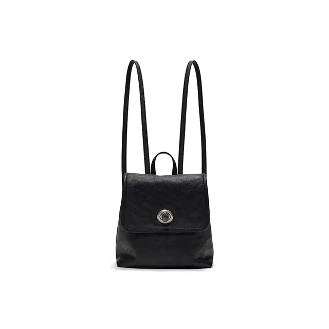 西木汀 乘风 小众设计高级感时尚潮流通勤百搭 牛皮 双肩包 大号 女款 深邃黑/古银色