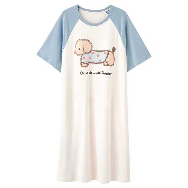 俏霓桐 夏天可爱薄款短袖中长款可外穿小个子家居服睡裙 女款