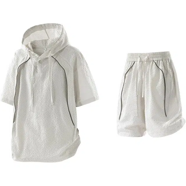 零氏 高街美式风舒适透气多口袋连帽短袖搭配五分短裤休闲运动套装 男女同款