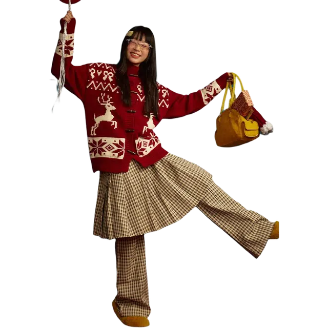 江南先生 美式复古长袖圆领宽松毛衣 男女同款