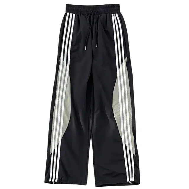 寻星记 美式复古高街风侧边三条杠拼接阔腿潮流运动直筒裤休闲裤 男女同款