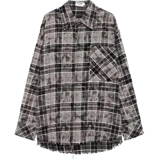 大格子与黑猫 美式潮牌痞帅复古休闲小众百搭时尚简约舒适长袖衬衫 男款