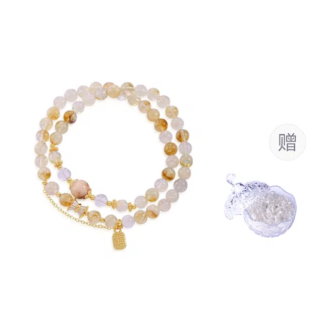谧月珠宝 招财进宝财源广进转运珠小众双圈串珠福运连连聚财纳福通勤 礼盒好运天然 黄水晶 手串 男女同款情侣款