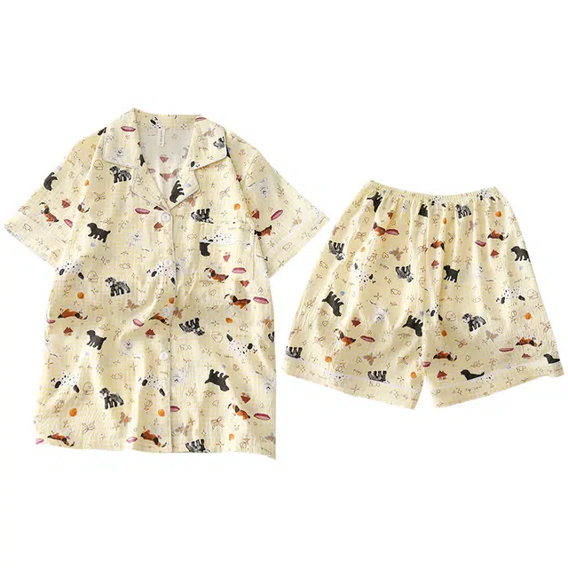 俏韵 翻领卡通夏季云朵棉甜美可爱短袖短裤薄款家居服可外穿睡衣套装 女款