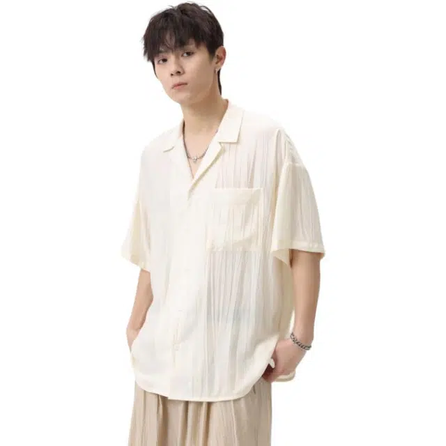 左岸 夏季男高级感衬衣轻熟韩系休闲度假风短袖宽松上衣衬衫 男款