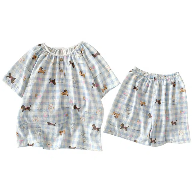 俏韵 圆领卡通夏季款云朵棉甜美可爱短袖短裤薄款家居服可外穿睡衣套装 女款