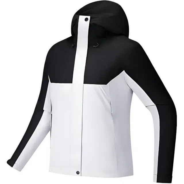 超级安踏  休闲运动简约连帽拼色舒适百搭  防水透气冲锋衣 女款