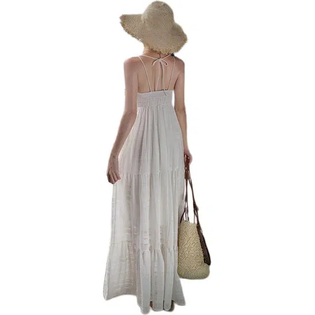 黛尔佳人 露背裙子女士长裙迷人 无袖连衣裙 女款