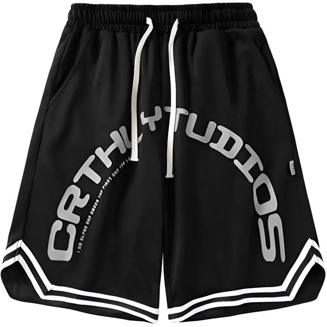 沐诚阳译 夏季潮牌嘻哈字母印花五分裤男复古街头宽松百搭休闲短裤  男款