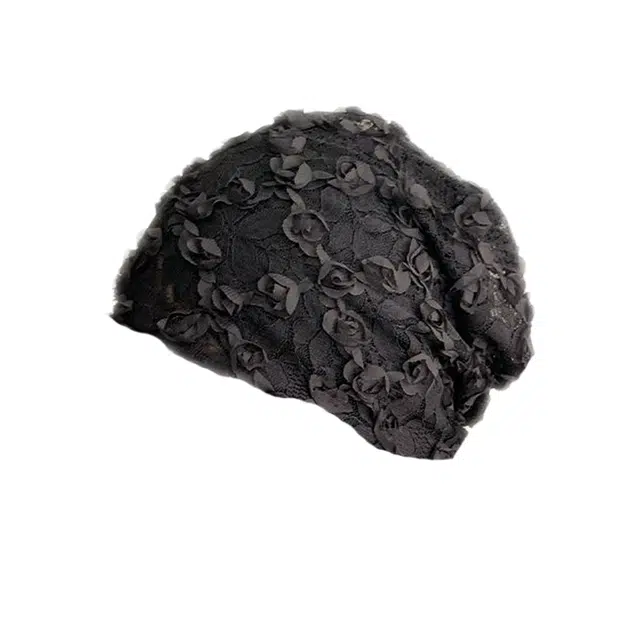 艾佳微 蕾丝立体花朵透气薄款镂空包头帽街头百搭小众套头帽 聚酯纤维 堆堆帽 男女同款情侣款