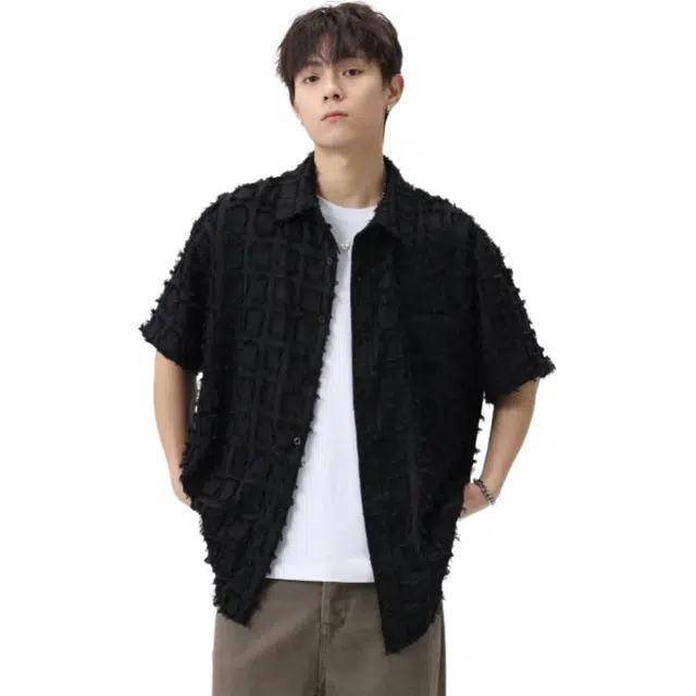 左岸 港风格子衬衣男时尚宽松休闲夏威夷度假风短袖上衣衬衫 男款