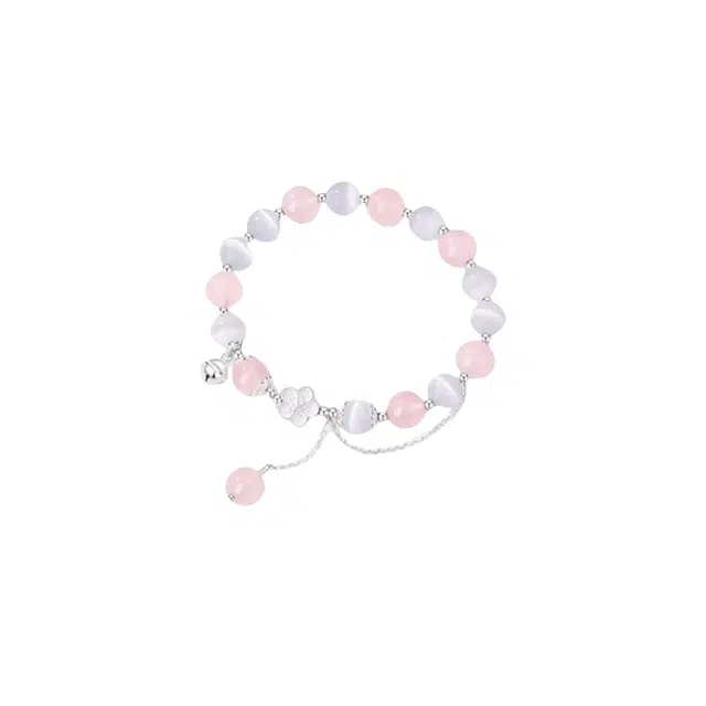 子婳 复古优雅日常通勤百搭小众精致桃花铃铛点缀寓言招桃花缘浪漫甜蜜爱情结晶 玻璃猫眼 手链 女款