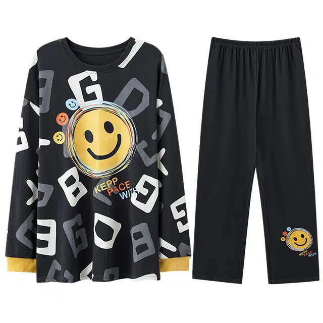 向薇 纯棉男春秋季长袖男士男生可外穿睡衣套装 男款