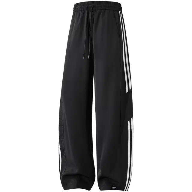 加菲猫 美式高街百搭速干户外运动条纹拼色品牌字母系带简约宽松阔腿垂感直筒休闲裤 男女同款